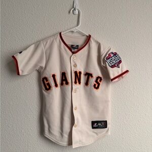 Majestic Cream Giants Kids Baseball Jersey size small #28 Posey